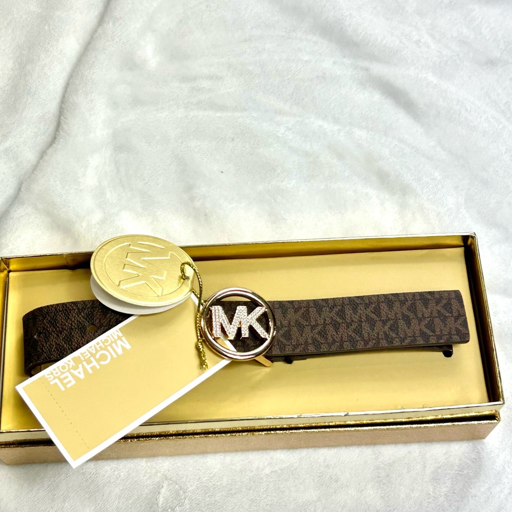 Michael Kors Brown Belt with Gold MK Emblem